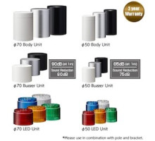 PATLITE USA CORPORATION LR5-02KTNK  50mm diameter UL CE IP65 24V DC, Base Unit, Direct Mount/Terminal with knock-out holes, pole gasket, No Flashing/Buzzer, Black