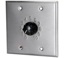 QUAM-NICHOLS COMPANY  QC100P                 100W, 10-step Attenuator with Priority 24 V DC By-Pass Relay, 2-gang, Stainless Steel Faceplate, Embossed Positions