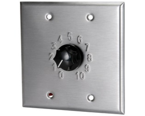 QUAM-NICHOLS COMPANY  QC100P                 100W, 10-step Attenuator with Priority 24 V DC By-Pass Relay, 2-gang, Stainless Steel Faceplate, Embossed Positions