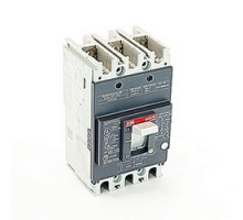ABB  A1N100TW   3 pole, 100 amps rated at 240V AC and 250V DC, fixed trip point molded case circuit breaker, with a thermal magnetic trip device and 25kA at 240V AC and 10kA at 250V DC interrupt current rating