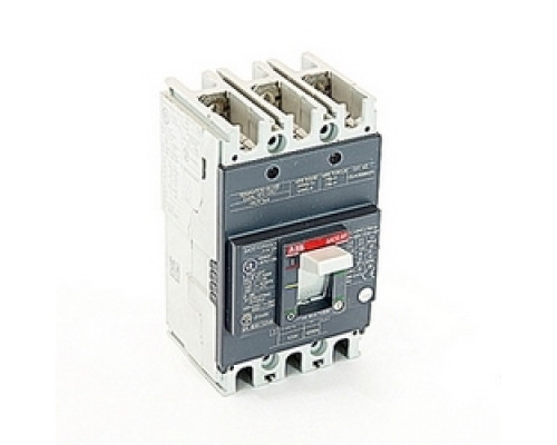 ABB  A1N100TW   3 pole, 100 amps rated at 240V AC and 250V DC, fixed trip point molded case circuit breaker, with a thermal magnetic trip device and 25kA at 240V AC and 10kA at 250V DC interrupt current rating