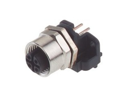 HIRSCHMANN 933279200  EF12L4 Au; Vertical Appliance Socket for combined front panels and circuit board installation with 2 metal screws, 2 x O-rings, 4 contacts, female, IEC 61076-2-101 Ed. 1 / IEC 60947-5-2, metallic housing, 4A 150V AC/DC