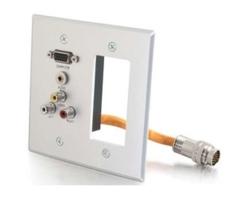 C2G  CG60042  CG60042                 Multi-Format Wallplate, HD15 VGA Female/3.5 MM Stereo Female/RCA Female to RapidRun 15-Pin DIN Male, 24 AWG Tinned Copper, Brushed Aluminum
