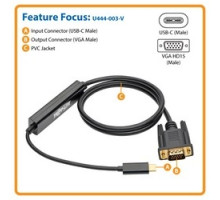 TRIPP LITE U444-003-V         USB C to VGA Adapter Cable M/M , Thunderbolt 3 Compatible, 1920 x 1200 1080p , 3 ft.