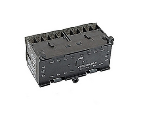 ABB  VBC7-30-10-P01   3 pole, plus 2 NO auxiliary contacts, 16 amp, mechanically interlocked miniature contactor, 24V DC coil and printed circuit board mounting and terminals