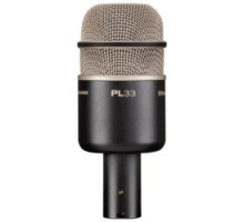 ELECTRO-VOICE  PL33                 Kick-Drum Microphone, Dynamic Supercardioid, 20 to 10000 Hertz, 0.5 Millivolt per Pascal Sensitivity, 141.5 MM Length x 59.2 MM Width