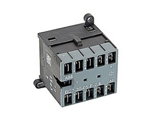 ABB  BC7-30-01-F2.4   3 pole, plus 1 NC auxiliary contact, 16 amp, non-reversing miniature contactor with 24V DC coil and flat pin termination