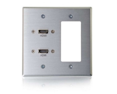 C2G CG60149 CG60149         Optical Runner Wallplate Transmitter, 2-Gang, HDMI Female to RapidRun Optical Female, Aluminum, With 1 Decorative Cutout