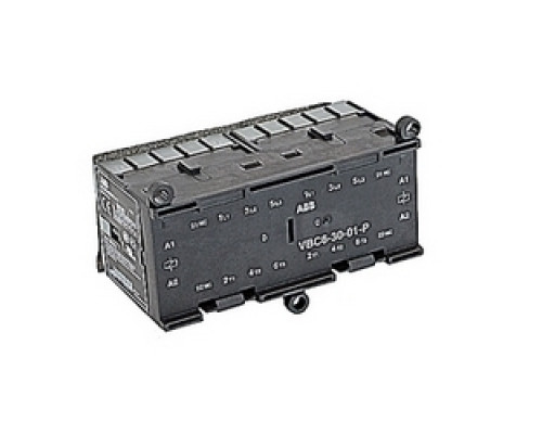 ABB  VBC6-30-01-P01   3 pole, plus 2 NC auxiliary contacts, 12 amp, mechanically interlocked miniature contactor, 24V DC coil and pinted circuit board mounting and terminals