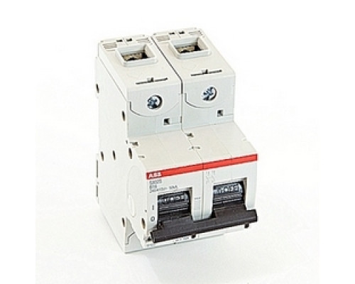 ABB  S802S-B16   2 pole, 16 amps rated at 690 V AC, IEC series high performance circuit breaker with thermal-magnetic trip device, B trip curve, and 50kA interrupt current rating