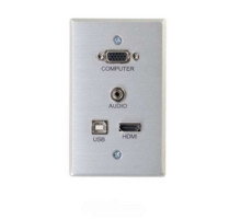 C2G  60170  CG60170                 Optical Runner Wallplate, 1-Gang, Pass-Through, HDMI Female/VGA Female/3.5mm Stereo Female/USB-B Female to RapidRun Optical Female/RapidRun 15-Pin Male/USB-A Female, Aluminum