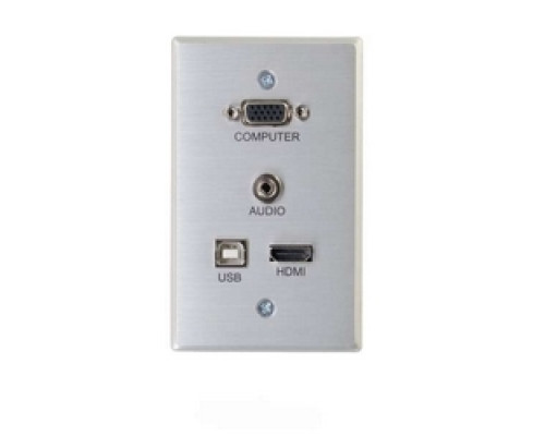 C2G  60170  CG60170                 Optical Runner Wallplate, 1-Gang, Pass-Through, HDMI Female/VGA Female/3.5mm Stereo Female/USB-B Female to RapidRun Optical Female/RapidRun 15-Pin Male/USB-A Female, Aluminum