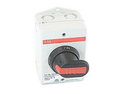 ABB  EOT16U3P4-1P   3 pole, 16 amps rated at 600 V AC, UL 508, enclosed non-fusible disconnect switch in a UL/NEMA 4/4X plastic enclosure