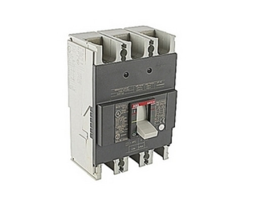 ABB  A2A125TW   3 pole, 125 amps rated at 240V AC and 250V DC, fixed trip point molded case circuit breaker, with a thermal magnetic trip device and 10kA at 240V AC and 10kA at 250V DC interrupt current rating