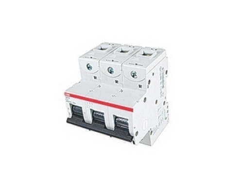 ABB  S803S-K10   3 pole, 10 amps rated at 690 V AC, IEC series high performance circuit breaker with thermal-magnetic trip device, K trip curve, and 50kA interrupt current rating