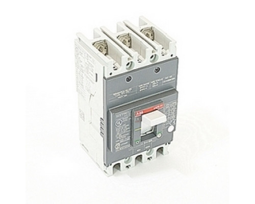 ABB  A1A040TW   3 pole, 40 amps rated at 240V AC and 250V DC, fixed trip point molded case circuit breaker, with a thermal magnetic trip device and 10kA at 240V AC and 5kA at 250V DC interrupt current rating