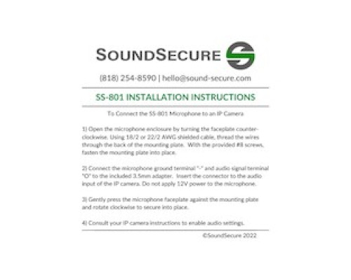 SOUND SECURE  SS-801                 Ceiling Mount Mic Level Microphone
