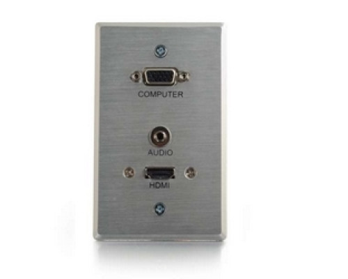 C2G  CG60145  CG60145                 Multi-Format Wallplate, 1-Gang, VGA Female/3.5 MM Stereo Female/HDMI Female to RapidRun 15-Pin Male/HDMI Female, Aluminum