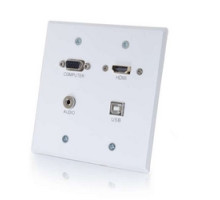 C2G  CG60154  CG60154                 Optical Runner Wallplate Transmitter, 2-Gang, HDMI Female/VGA Female/3.5 MM Stereo Female/USB-B Female to RapidRun Optical Female/15-Pin Male/USB-A Female, White, With USB