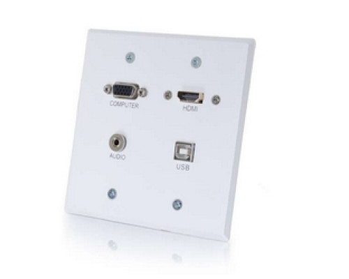 C2G  CG60154  CG60154                 Optical Runner Wallplate Transmitter, 2-Gang, HDMI Female/VGA Female/3.5 MM Stereo Female/USB-B Female to RapidRun Optical Female/15-Pin Male/USB-A Female, White, With USB