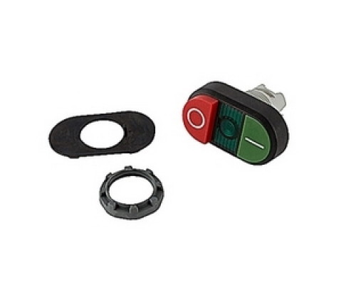 ABB  MPD13-11G   Modular green and red illuminated double pushbutton with I/O markings, green indicator light and 22mm mounting