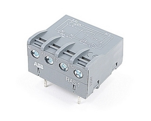 ABB  RA5-1   Interface relay equipped with NO contact and with a low consumptioin 24V DC coil designed to mount on Type N control relays and A9 through A110 across the line contactors