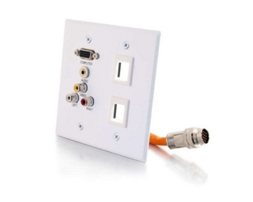 C2G CG60037 CG60037         Multi-Format Wallplate, 2-Gang, HD15 Integrated VGA/3.5 MM/Composite Video/Stereo Audio/ 2 Keystone, White