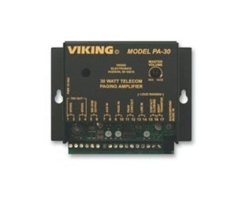 VIKING ELECTRONICS PA-30         30 Watt Telecom Paging Amp and Loud Ringing with Background Music to Any Phone System, Powers up to 30 8 ohm Speakers