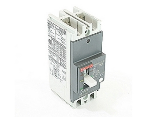 ABB  A1A015TW-2   2 pole, 15 amps rated at 240V AC and 250V DC, fixed trip point molded case circuit breaker, with a thermal magnetic trip device and 10kA at 240V AC and 5kA at 250V DC interrupt current rating