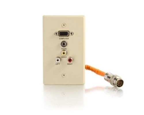 C2G  60047  CG60047                 Multi-Format Wallplate, 1-Gang, VGA Female/Composite Video/Stereo Audio to RapidRun 15-Pin Male, Ivory