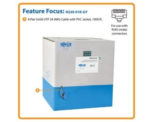 TRIPP LITE  N220-01K-GY   Cat6 Gigabit Bulk Stranded 24 AWG CMR PVC Cable, Gray, 1000 ft., TAA