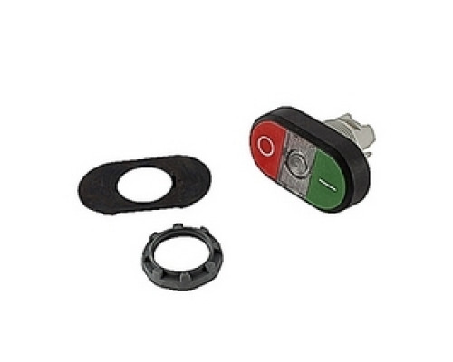 ABB  MPD2-11C   Modular green and red illuminated double pushbutton with I/O markings, clear indicator light and 22mm mounting