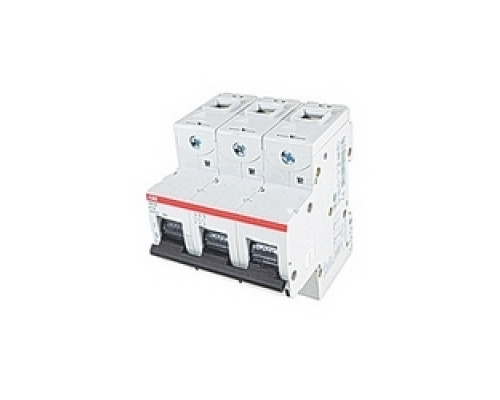 ABB  S803S-K100   3 pole, 100 amps rated at 690 V AC, IEC series high performance circuit breaker with thermal-magnetic trip device, K trip curve, and 50kA interrupt current rating