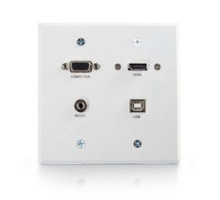C2G  CG60146  CG60146                 Multi-Format Wallplate, 2-Gang, VGA Female/3.5 MM Stereo Female/HDMI Female/USB-A Female to RapidRun 15-Pin Male/HDMI Female/USB-A Female, White