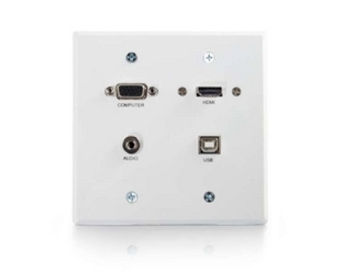 C2G  CG60146  CG60146                 Multi-Format Wallplate, 2-Gang, VGA Female/3.5 MM Stereo Female/HDMI Female/USB-A Female to RapidRun 15-Pin Male/HDMI Female/USB-A Female, White