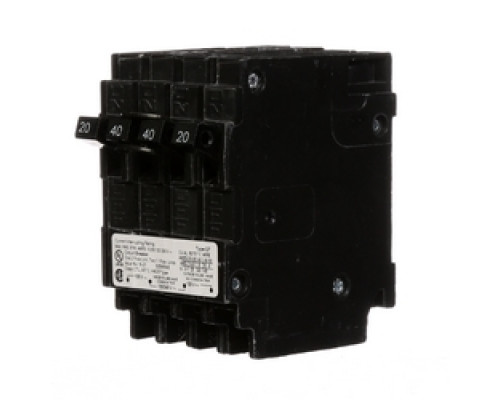 SIEMENS  US2:Q22040CT   Molded Case Circuit Breaker, Triplex, Common Trip, Plug-In, 3 Pole, 120/240 Volt AC, 20/40A, 10 kA Interrupting Rating