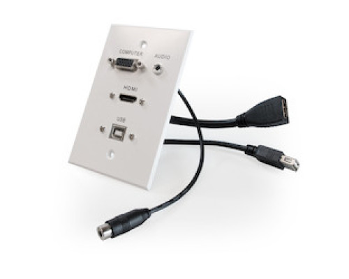 COMPREHENSIVE CONNECTIVITY WPPT-HVAB1-AW         HDMI, VGA, 3.5mm Audio, USB-B to USB-A, single-gang wall plate pass through with pigtails, Aluminum White