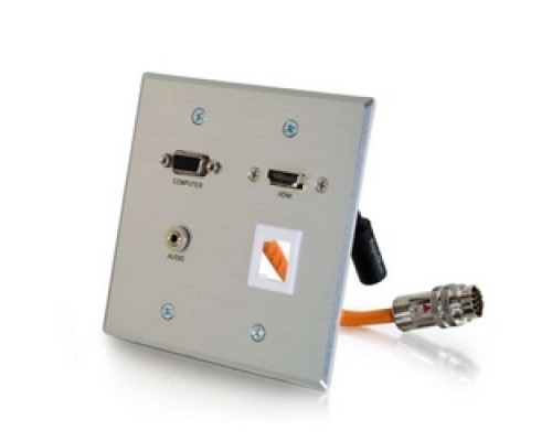 C2G  60135  CG60135                 Optical Runner Wallplate Transmitter, 2-Gang, HDMI Female/VGA Female/3.5 MM Stereo Female to RapidRun Optical Female/15-Pin Male, Aluminum