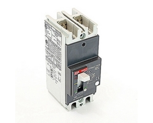 ABB  A1N015TW-2   2 pole, 15 amps rated at 240V AC and 250V DC, fixed trip point molded case circuit breaker, with a thermal magnetic trip device and 25kA at 240V AC and 10kA at 250V DC interrupt current rating