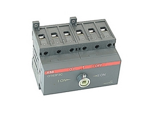 ABB  OT63F3C   3 pole, 60 amps rated at 600 V AC, UL 508, double throw open non-fusible disconnect switch