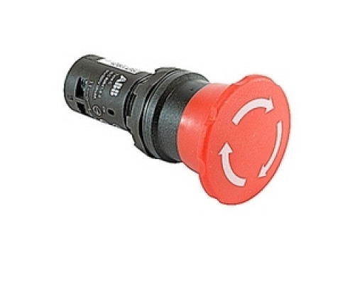 ABB  CE4T-10R-01   Compact emergency stop twist release pushbutton with red mushroom actuator and 22mm mounting and 1 NC contact block