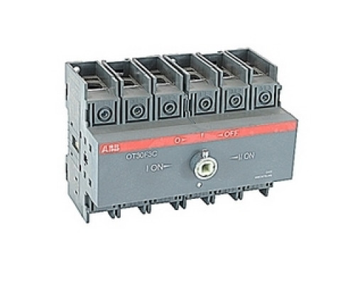 ABB  OT30F3C   3 pole, 30 amps rated at 600 V AC, UL 98, double throw open non-fusible disconnect switch