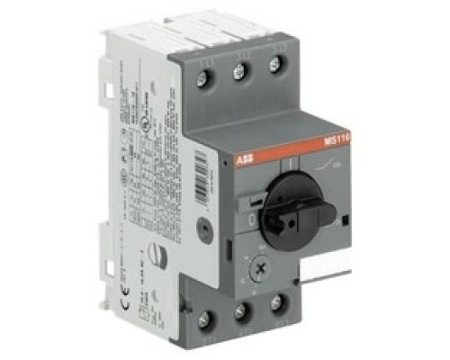 ABB  MS116-0.63   Manual Motor Starter, DIN Rail, Rotary Handle Actuator, ON/OFF Indication, 690 Volt AC, 0.63 Ampere, 0.18 Kilowatt, 50/60 Hertz, 3-Pole, IP20