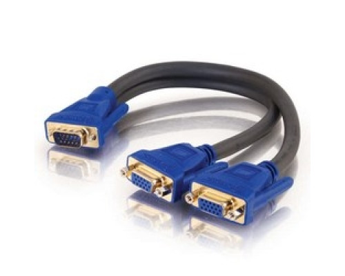 C2G CG29610 CG29610         SXGA Monitor Y-Cable, VGA Male to 2 HD15 VGA Female, 75 Ohm Impedance, 1’ Length, Black