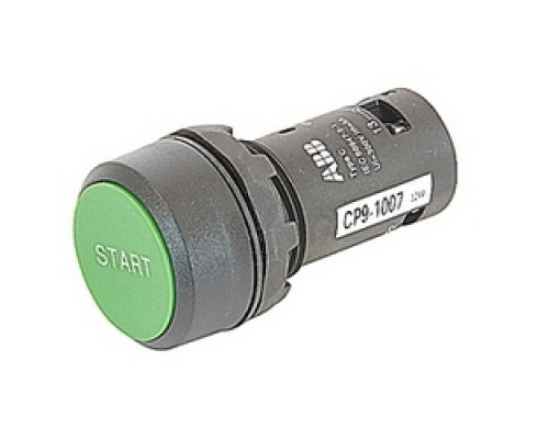 ABB  CP9-1007   Compact non-illuminated marked green momentary pushbutton with 22mm mounting and 1 NC and 1 NO contact, marked START on pushbutton surface