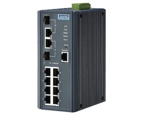 ADVANTECH EKI-7710E-2CI  Combo Managed Ethernet Switch, 8 10/100BASE-T/TX RJ-45 + 2 RJ-45/SFP Mini-GBIC Combo Port, 12 to 48 Volt DC, 12.1 Watt, 2.91