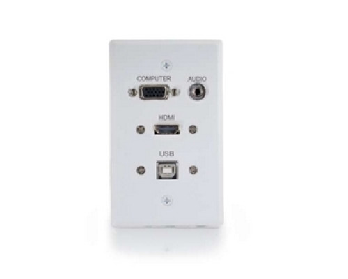 C2G  CG60139  CG60139                 Wallplate Transmitter, 1-Gang, HDMI Female/VGA Female/USB-B Female/3.5 MM Stereo Female to RapidRun Optical Female/VGA Female/3.5 MM Stereo Female/USB-A Female, White