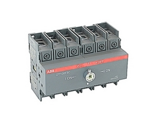 ABB  OT100F3C   3 pole, 100 amps rated at 600 V AC, UL 98, double throw open non-fusible disconnect switch