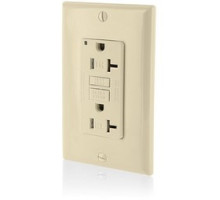 LEVITON  GFTR2-I   Shallow Tamper Resistant GFCI Receptacle Nema 5-20r 20a-125v Receptacle, 20a-125v Feed-through W/test And Reset Buttons W/ Mounting Screw, Washers, Instruction Sheet, And Self-ground Clip STD Nylon Wallplaye Included