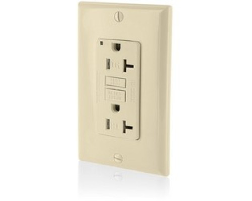 LEVITON  GFTR2-I   Shallow Tamper Resistant GFCI Receptacle Nema 5-20r 20a-125v Receptacle, 20a-125v Feed-through W/test And Reset Buttons W/ Mounting Screw, Washers, Instruction Sheet, And Self-ground Clip STD Nylon Wallplaye Included